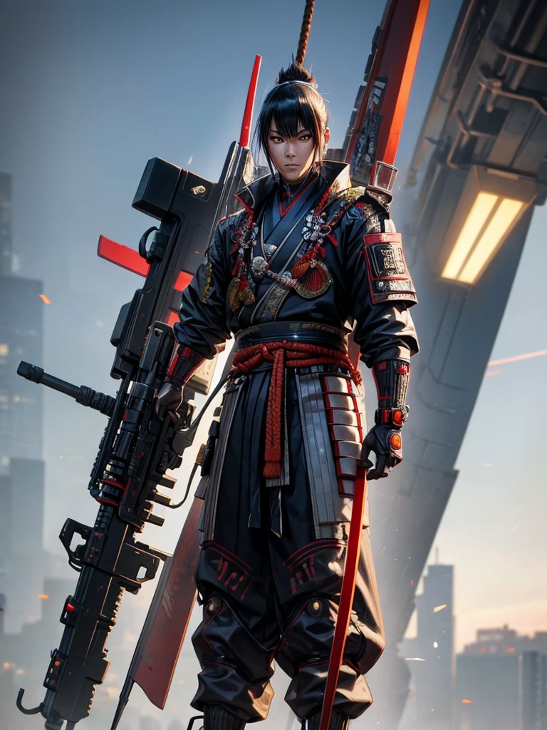 samurai cyborg cyberpunk japanese with futuristic style