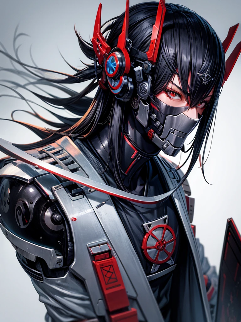 (score_9, score_8_up, score_7_up), zPDXL, 1girl, solo, long hair, smile, black hair, red eyes, closed mouth, upper body, horns, armor, from side, profile, mask, helmet, letterboxed, portrait, red background, science fiction, android, fake horns, looking ahead
<lora:BioPunky:0.8>