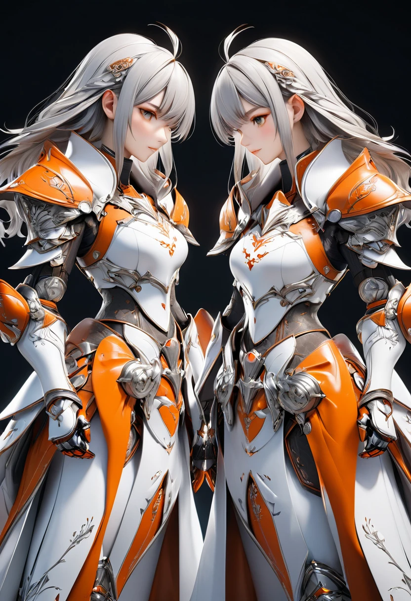 masterpiece, 8k, best quality, highly detailed, a pair of white and orange metal gauntlets 