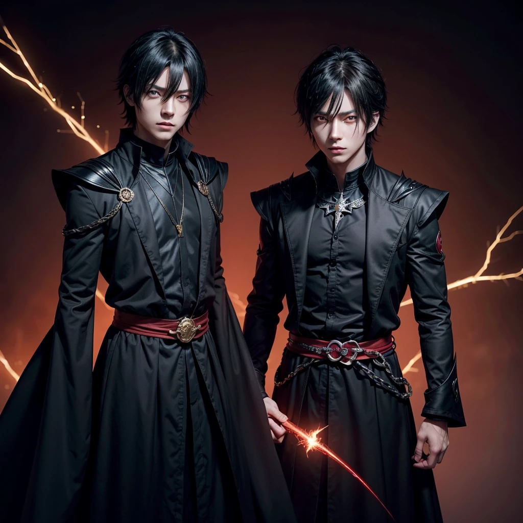 a cartoon image of a male character in a black outfit, in dark robes with gold accents, dark wizard, official character art, young male shadow wizard, shadow, dark priest, dark dress, best anime character design, villain pose, evil sorcerer, ( ( concept character art ) ), black horse with black hair, with black hair and red eyes in front of a dark background, with bright red eyes, with bright red eyes, cute japanese demon boy, with glowing yellow eyes, okata kazuto, male anime character, Ryuko Matoi, your eyes are red and glowing, okita sougo, sharp red eyes, sebastian michaelis, it has a piercing gaze