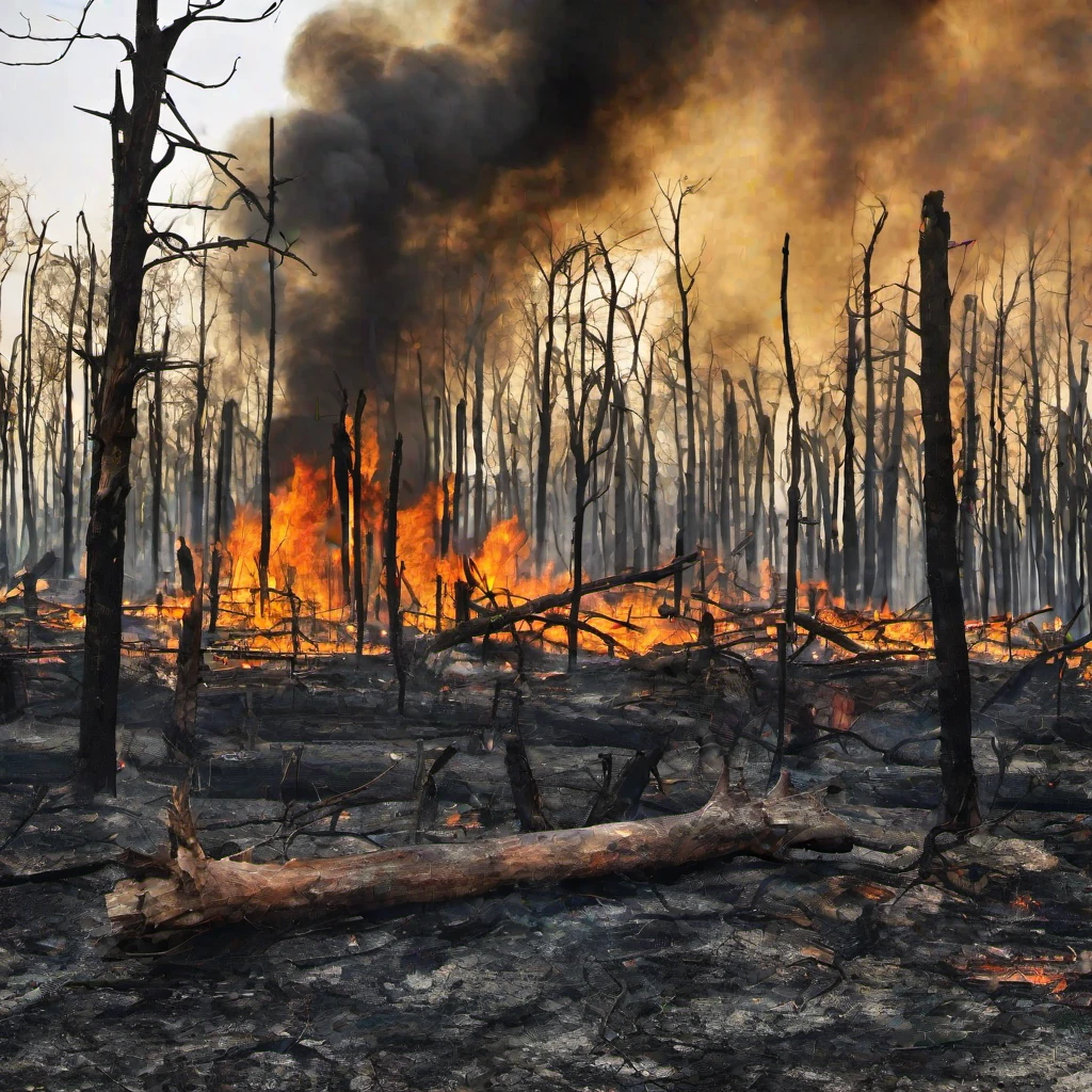 (masterpiece, best quality:1.2), burned forest, dead trees, fire