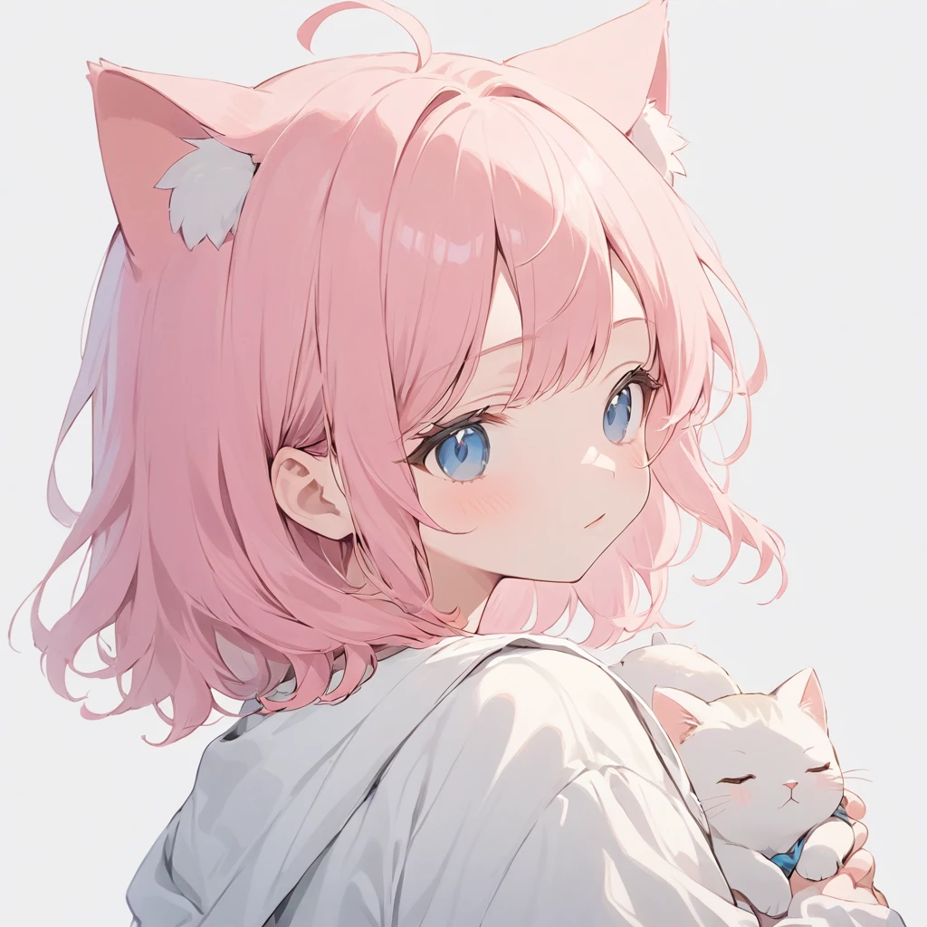 masterpiece, Highest quality, White background,Simple Background,

One girl, solo, Pink Hair,Cat ear, sleepy