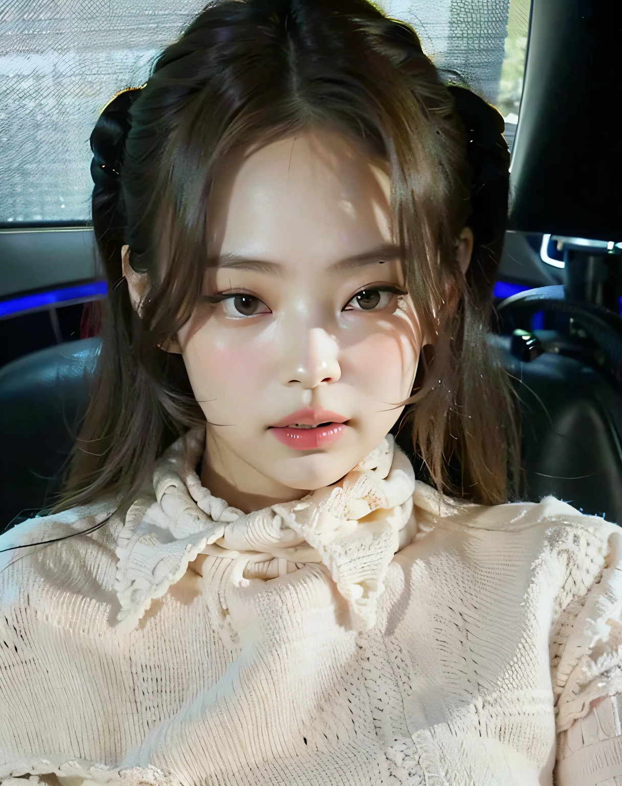 Arafed woman with long hair wearing a gray top and a scarf., jennie pink black, Portrait of Jossi from Blackpink, dilraba dilmurat, korean idol woman portrait, Jossi Hacer Blackpink, lee ji-eun, Lee Ji Eun, Beautiful young Korean woman, Parque Ji-min, Casa Yunjoo, crystal, heonhwa choe