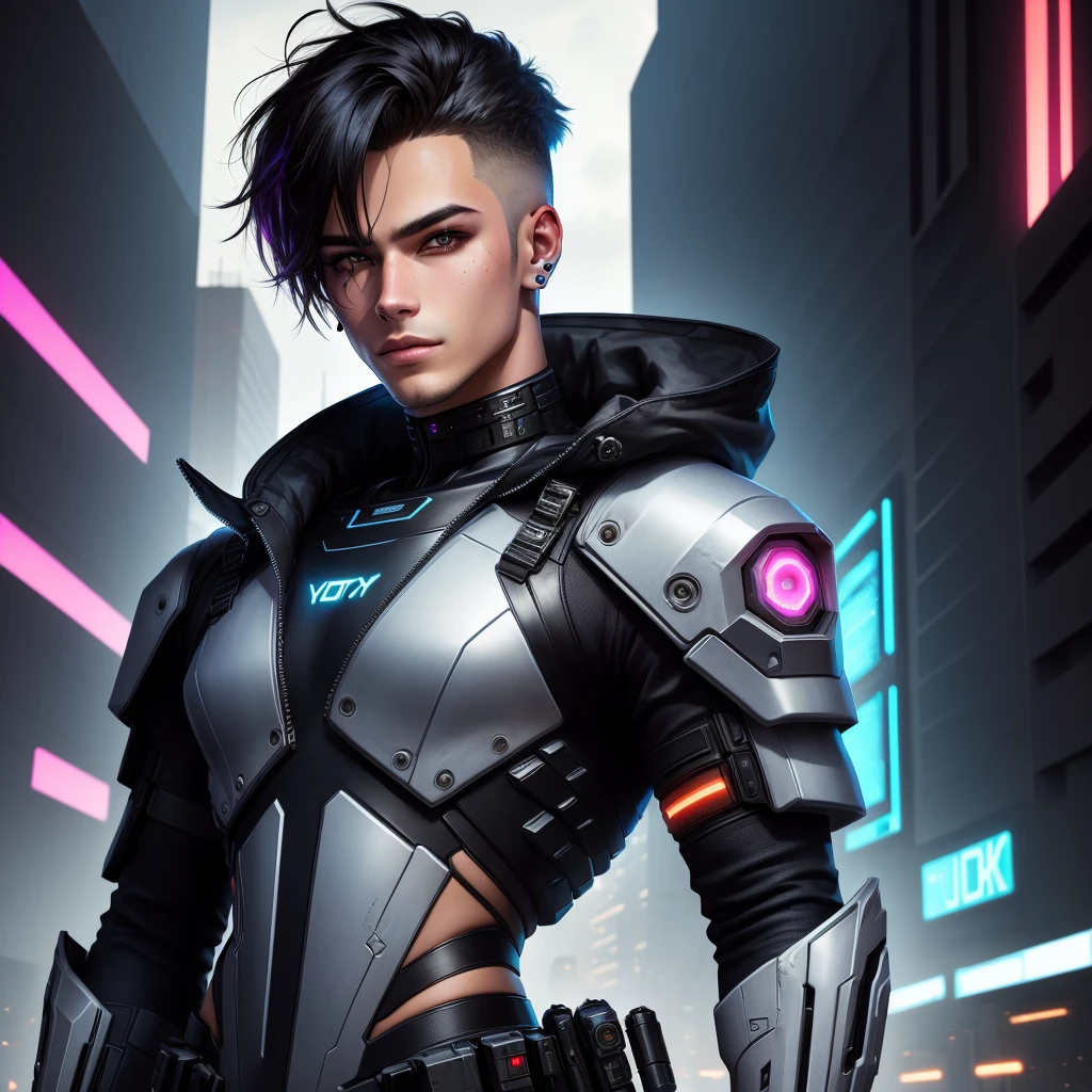 Change background cyberpunk handsome boy, realistic face