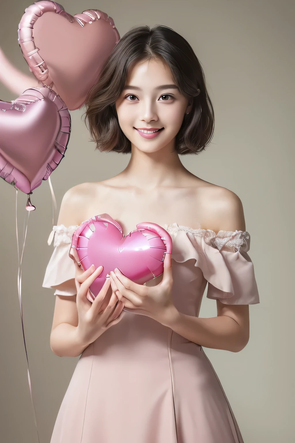 
(masterpiece, Highest quality, High resolution:1.4), 1 girl, (Realistic skin:1.4), (beautiful face and hair:1.4), Baby Face, smile, ************, (Skinny body type:1.3), (Flat Chest:1.3), Off-the-shoulder dress, Short Hair, (Making a heart with both hands:1.3), BREAK(Countless heart balloons:1.5), (from the front:1.5)
