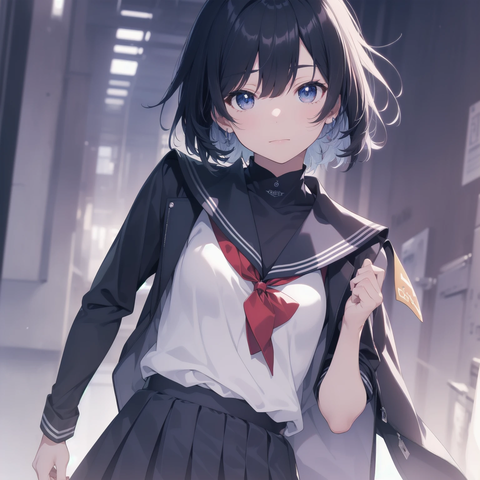 ultra-absurdres-Top quality by artist God, ultra-detailed, high resolution, anime moe artstyle, best anime 8k konachan wallpaper, pixiv contest winner, pool:2810, perfect anatomy,break, 1girl, (Please draw a girl walking sleepily to school alone. )break,(Solo,little female, 13-year-old:1.3),Full limbs, complete fingers,a junior high school student, (very short hair), short cut, flat chest, , small butt, small black eyes, beautiful detailed eyes, well-proportioned iris and pupils, expressive eyes, highres detailed hair, soft expression, salor school_uniform, sailor collar, serahuku, bow, pleated skirt,(Detailed Lighting), (Detailed background), in the School commute route. break,super detailed skin, Best cinematic lighting powered by famous artist, 8k,beauty illustration,photoshop_(medium),very aesthetic,break,((artist:fujima_takuya )), artist:clamp ,artist:carnelian ,artist:kantoku ,
