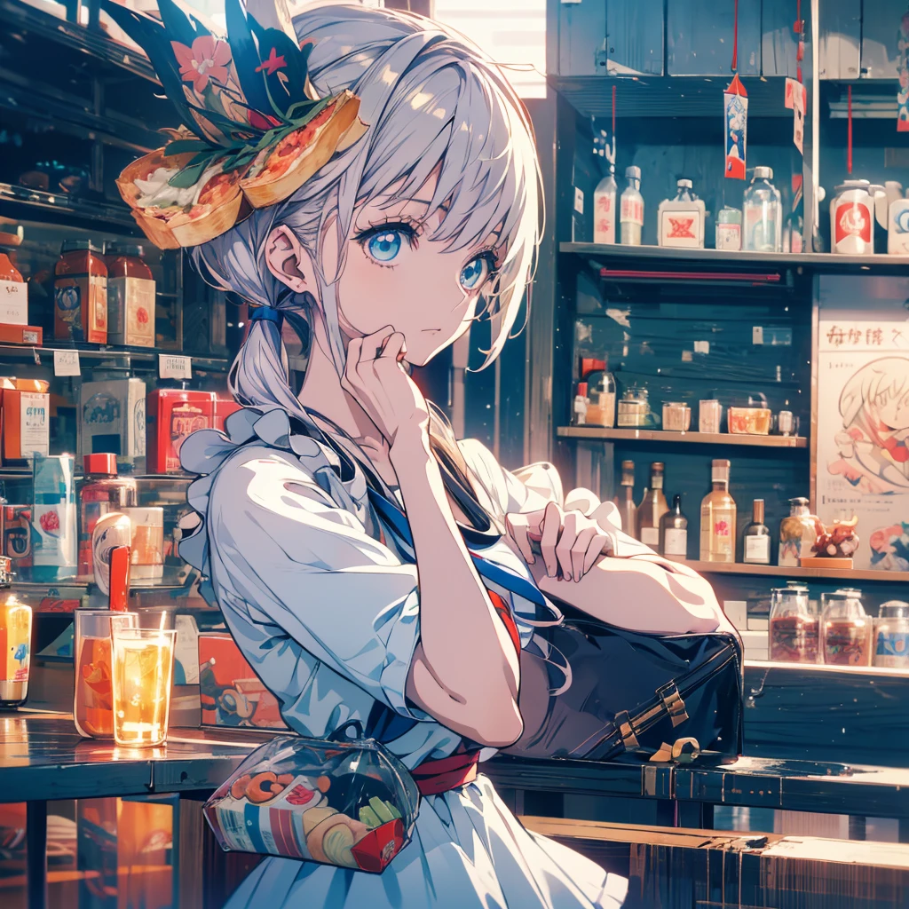 Anime girl holding a bag and a sandwich in her hands, Kantai Collection Style, fubuki, Young Anime Girl, shikamimi, Beautiful anime school girl, gapmoe Yandere, Yandere, Anime Moe Art Style, Cute anime style, Style Anime, Cute girl anime visuals, sayori, rei hiroe, Cute Anime Girl