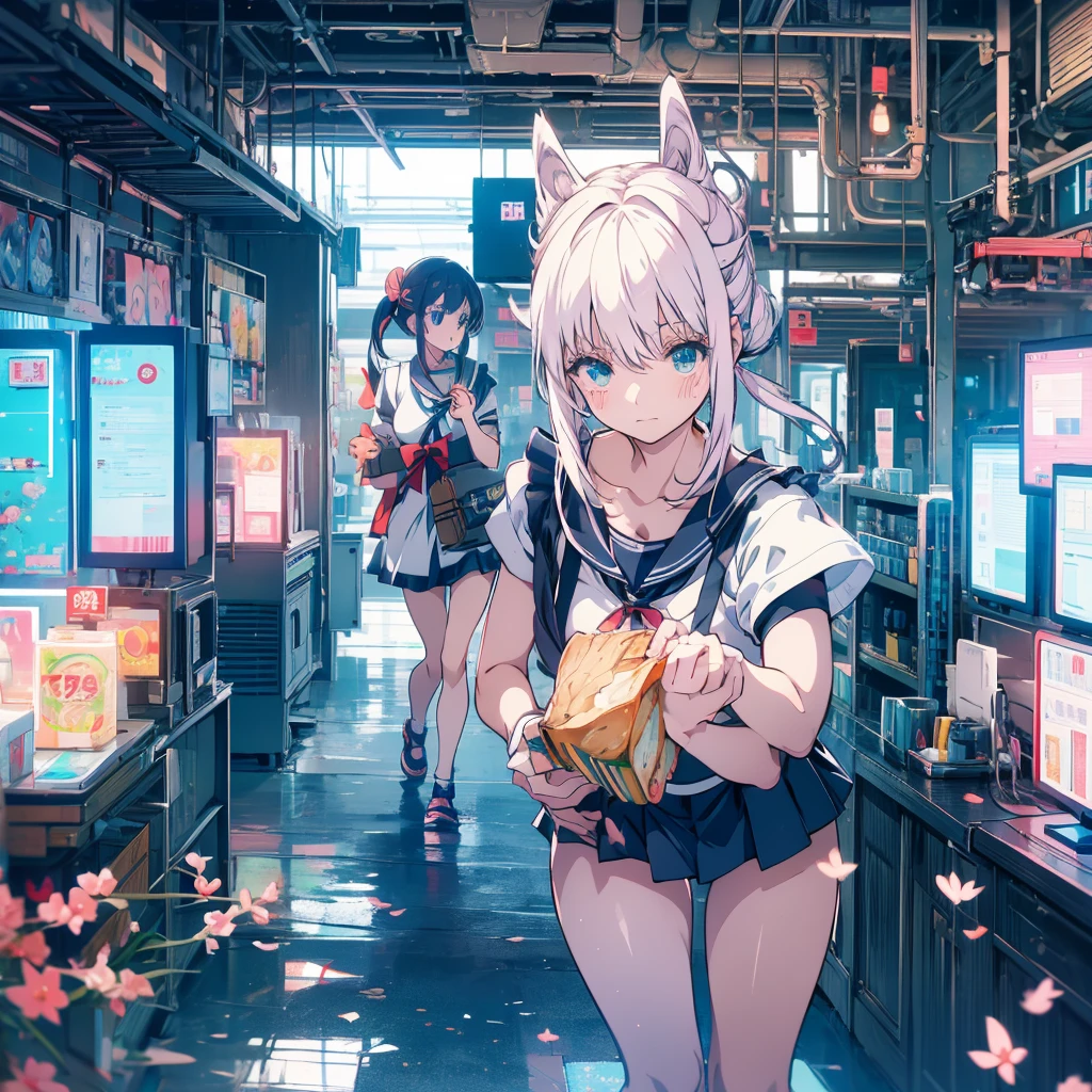 Anime girl holding a bag and a sandwich in her hands, Kantai Collection Style, fubuki, Young Anime Girl, shikamimi, Beautiful anime school girl, gapmoe Yandere, Yandere, Anime Moe Art Style, Cute anime style, Style Anime, Cute girl anime visuals, sayori, rei hiroe, Cute Anime Girl