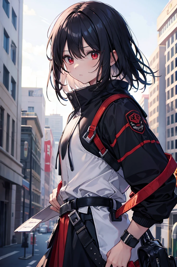 Man with black hair and red eyes