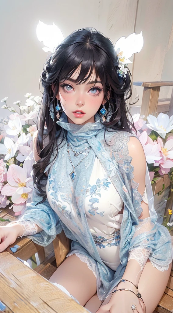 a girl, flowers, (beautiful detailed eyes:1.1), (beautiful detailed lips:1.1), (extremely detailed eyes and face:1.1), long eyelashes, (oil painting:1.2), colorful garden, vibrant petals, (best quality, 4k, 8k, highres, masterpiece:1.2), ultra-detailed, (realistic, photorealistic, photo-realistic:1.37), vivid colors, soft lighting, peaceful ambiance