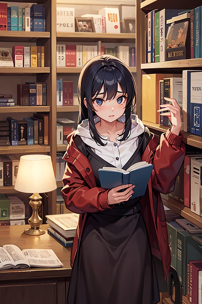 A girl reading a book in the library