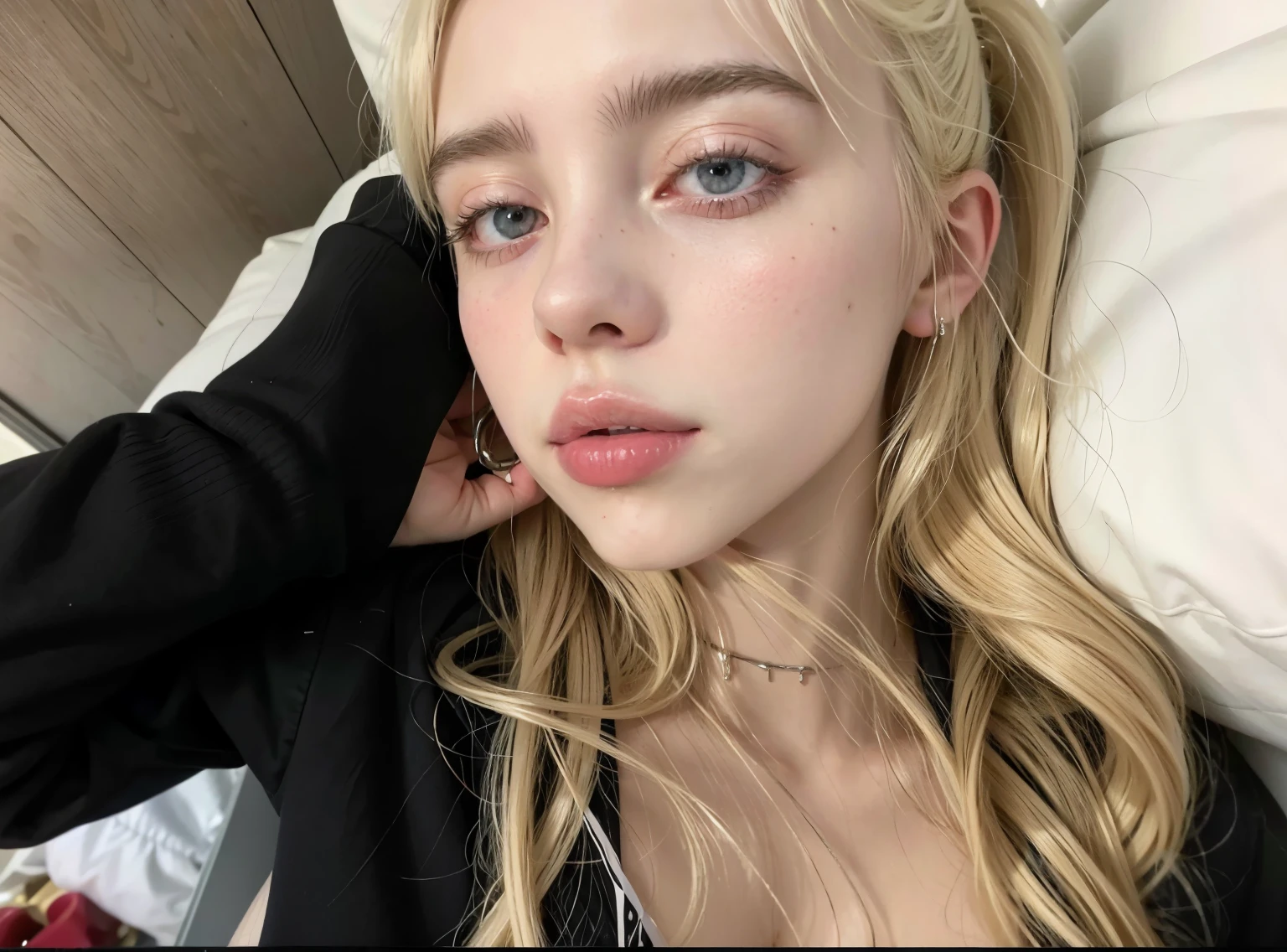 blonde woman with long hair and piercings posing for a photo, with black long hair, with long black hair, perfect white haired girl, ava max, tifa lockhart with black hair, pale porcelain white skin, anime girl in real life, with black hair, extremely black hair, very black hair, with long black hair, her hair is black