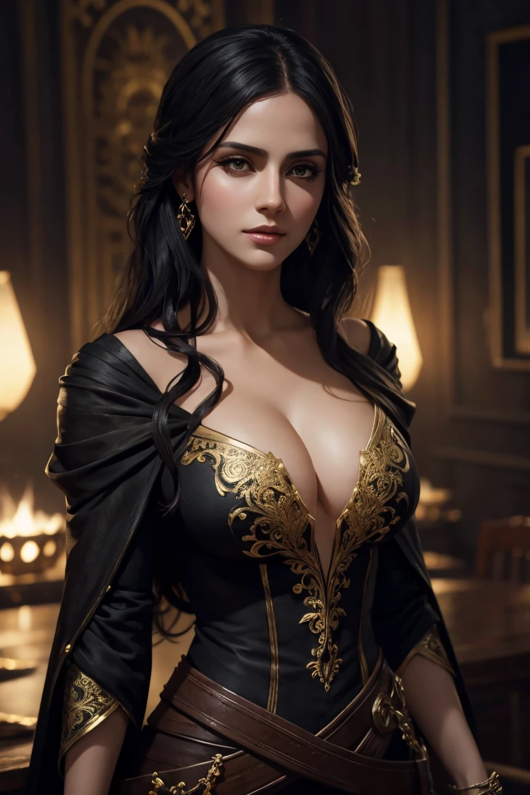 Anya Chalotra, elegant sexy clothes, Yennefer, character portrait, medium hair, intricate, elegant, highly detailed, digital painting, artstation, concept art, smooth, sharp focus, illustration, art by wlop, charlie bowater and alexandra fomina