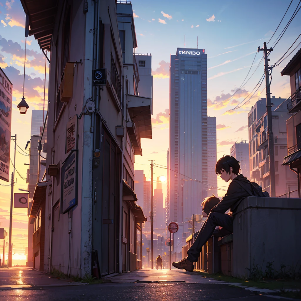 casal de アニメ sentado em uma varanda watching the sunset, watching the sunset. アニメ, Lofi Stylestyle, arte de fundo de アニメ, paisagem urbana estilo アニメ, Linda cena de アニメ, Lofi Style, in the style of makoto shinkai, 4k manga wallpaper, makoto shinkai cyril rolando, paisagem urbana de アニメ hd, Paisagem de Ilya Kuvshinov, Papel de parede de アニメ 4K