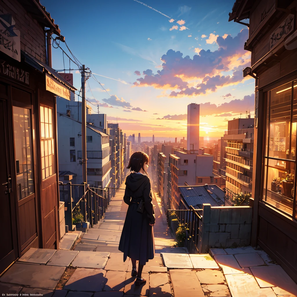 casal de アニメ sentado em uma varanda watching the sunset, watching the sunset. アニメ, Lofi Stylestyle, arte de fundo de アニメ, paisagem urbana estilo アニメ, Linda cena de アニメ, Lofi Style, in the style of makoto shinkai, 4k manga wallpaper, makoto shinkai cyril rolando, paisagem urbana de アニメ hd, Paisagem de Ilya Kuvshinov, Papel de parede de アニメ 4K