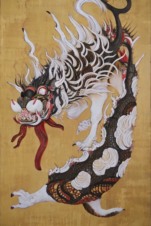 ((Big white monster)), ((festival)), ((Choju Jinbutsu Giga)), ((Four ink paintings)), Creepy, (Horror elements), Creepy , (primitive art), old picture scroll style,Ancient mural style