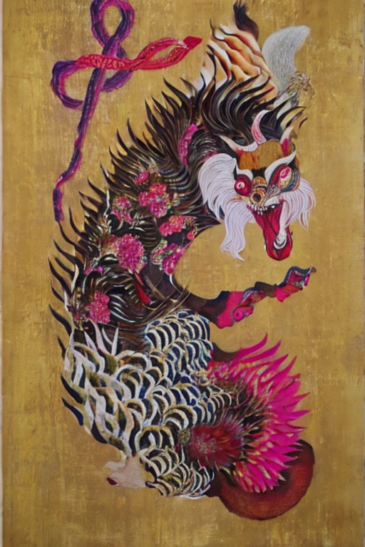 monster, ((Jump scares)), warm color of outline, ((festival)), ((Choju Jinbutsu Giga)), ((Four ink paintings)), antique, (Personification), (Sumi-e), (Old paper style illustration), (Hunting Painting Style, Little monster, Monochrome Art, old performance, variational pointillism, Flat Illustration, Creepy, (Horror elements), Creepy worldview, (primitive art), warm color of outline, old picture scroll style, old staging, Ancient mural style