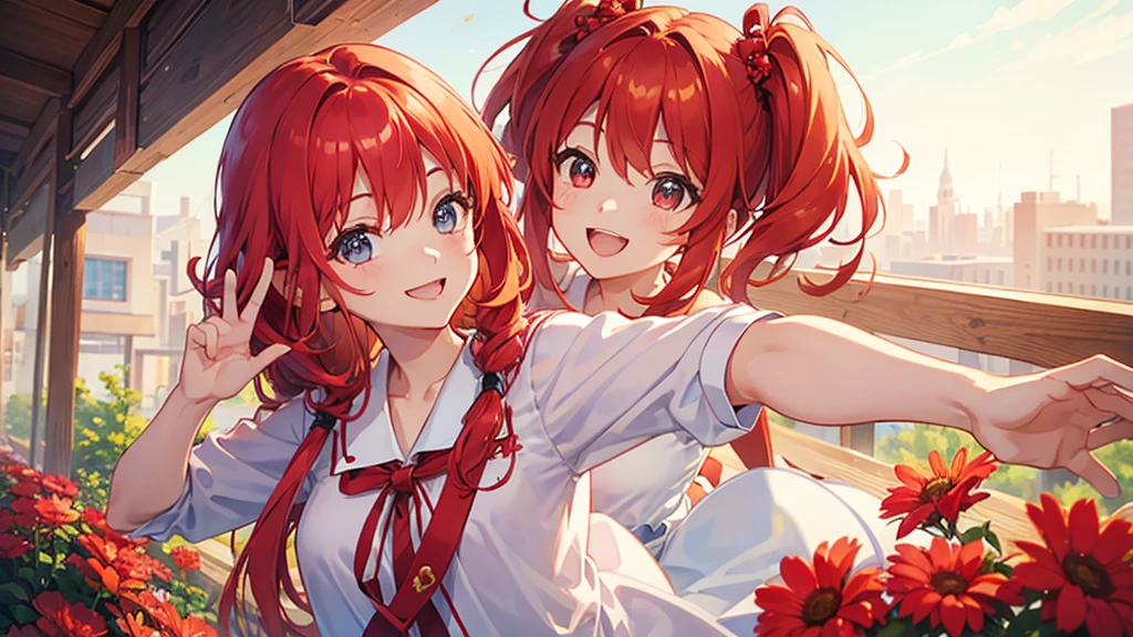 Highest quality、morning、Red Hair Girl、be happy、Close ~ eyes、smile、solo、sun