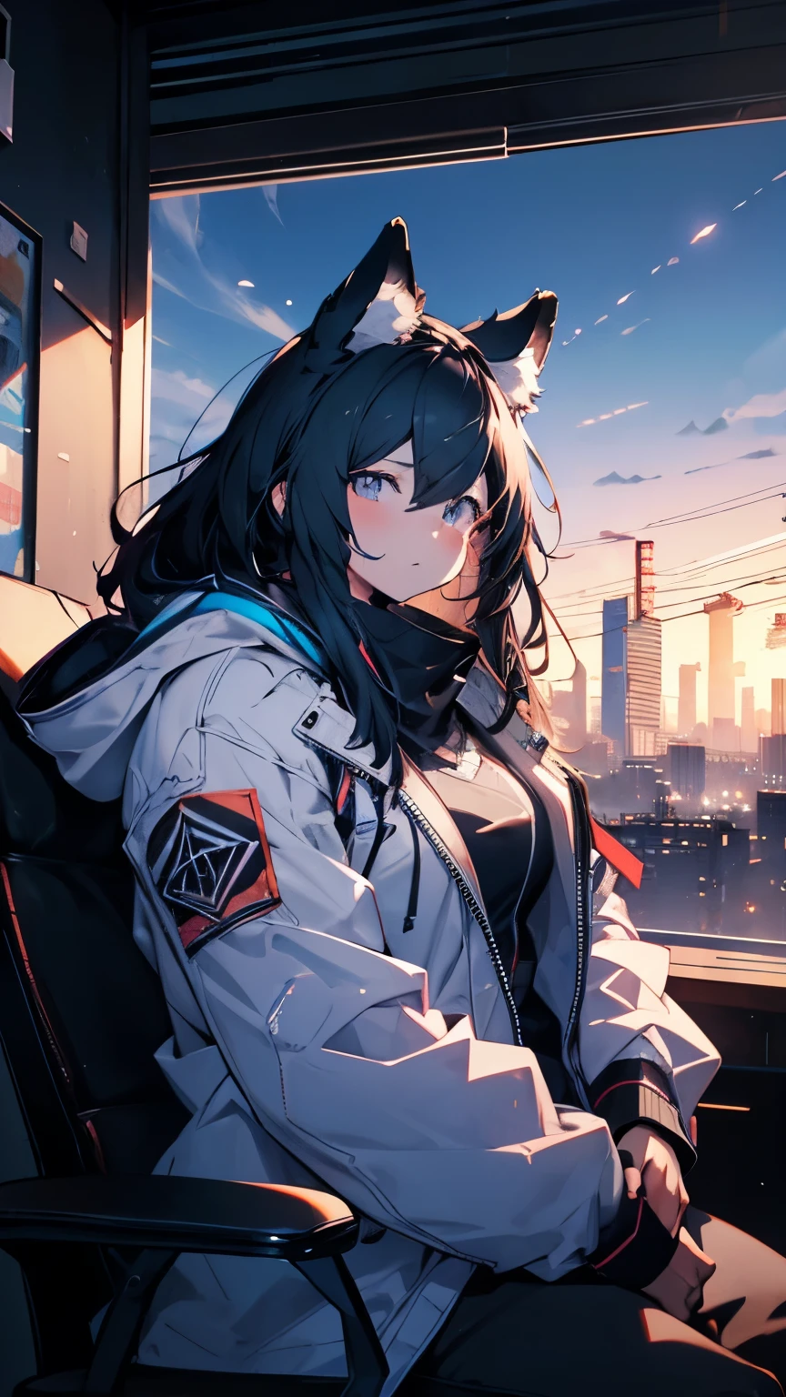 chubby humanoid furry dog sitting on a chair in a room with a city view, best 4k konachan anime wallpaper, beaten tech. neo preto style, Wojtek FUS, ross tran style, big boss, anime wallpaper 4k, modern cyberpunk anime, digital cyberpunk anime art, No anime Ghost in the Shell, cyberpunk anime art, (SFW) safe for work
