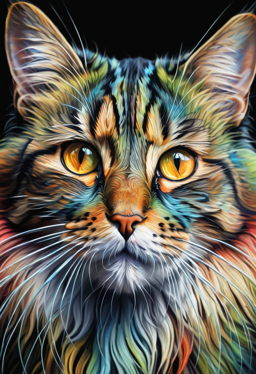 painting of a Cat with a colorful face and long whiskers, Airbrush paintings inspired by Sam Spratt, Trending on Artstation, fur art, Beautiful Art UHD 4K, Highly detailed digital art in 4K, 4K Detailed Digital Art, Detailed painting 4k, Cat. Digital Painting, Beautiful digital art, Digital Painting highly detailed
