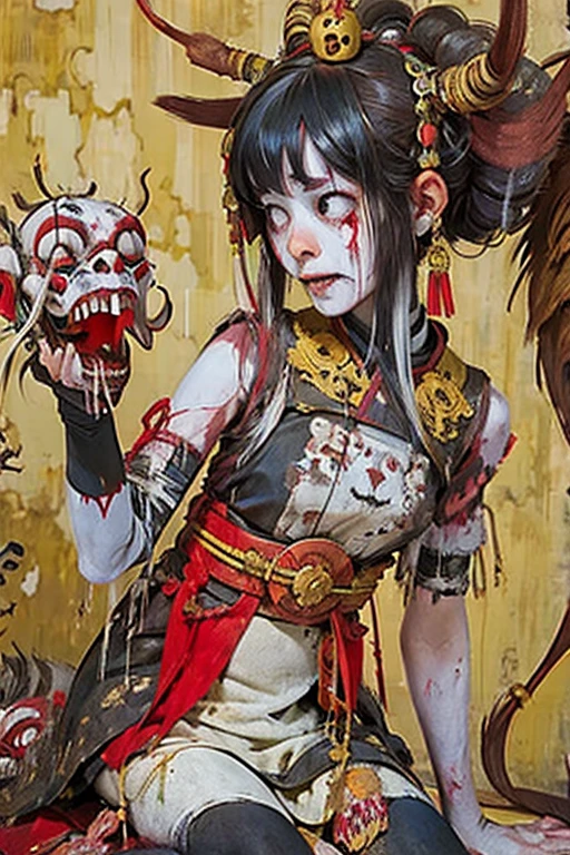 ((high school girl)), ((festival)), ((Choju Jinbutsu Giga)), Creepy, (Horror elements), Creepy , (primitive art), old picture scroll style,Ancient mural style
、Japanese painting