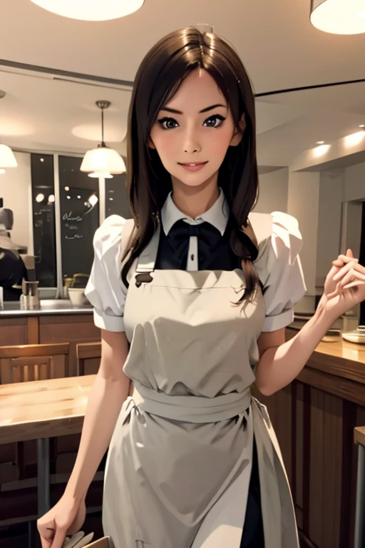 Highest quality　High resolution　Simple　French Restaurant　Cute waitress　Carrying food　Maid clothes