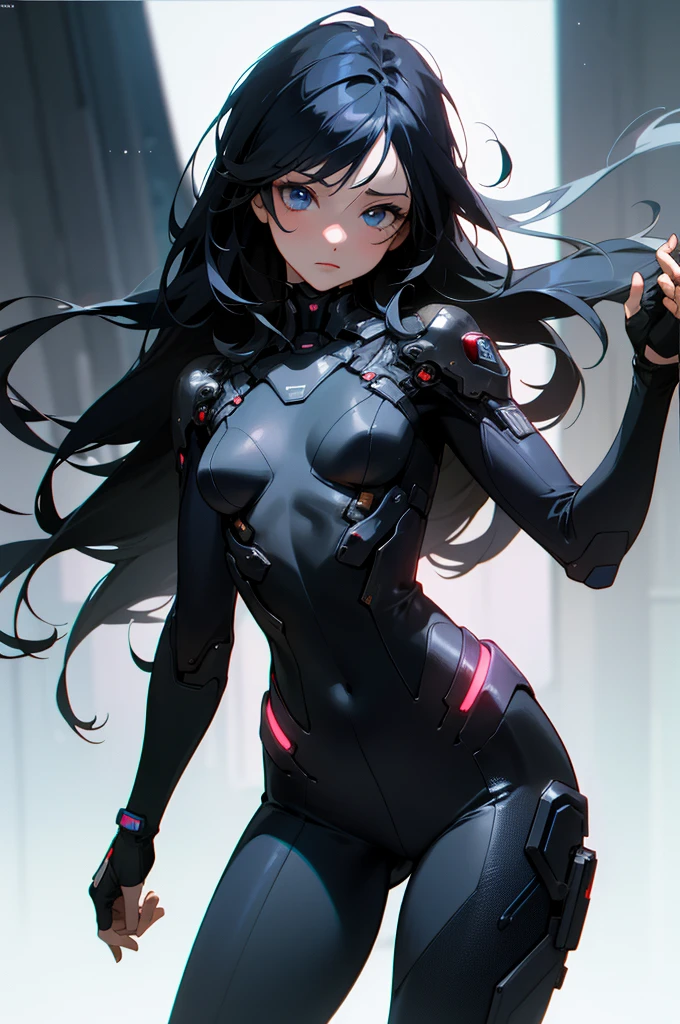 (1girl:1.4) beautiful, perfect eyes, perfect face, perfect lighting, 1girl, long black hair, (small breasts:1.5) medium hips, sci-fi bodysuit, neutral expression, absurdres, [perfect shadows and lighting] detailed background, incredible high-key lighting, rich colors, cyberpunk background, accurate, anatomically correct (masterpiece:1.3) ultra detailed illustration, (best quality:1.3), textured skin, high details, award winning, highres, UHD, UHD, UHD, UHD, UHD, award winning, highres