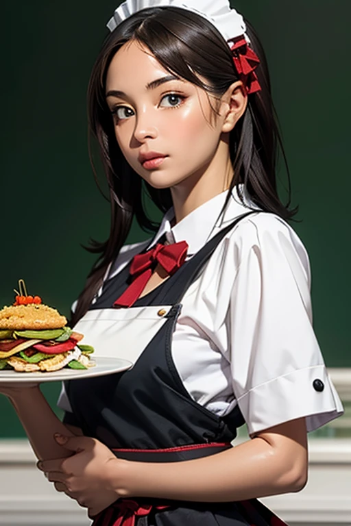 Highest quality　High resolution　Simple　French Restaurant　Cute waitress　Carrying food　Maid clothes