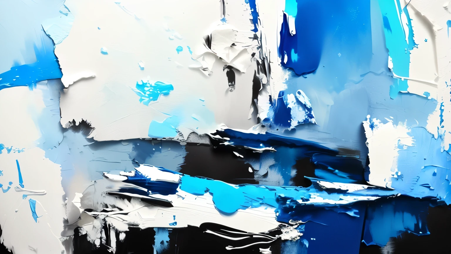Close up of a painting with blue and white pigments, White and blue paint, palette knife texture, Detail Acrylic Palette Knife, Complex and wet paint, The main colors are white and blue, Thick paint dripping texture, Thick coating of pigments, Textured oil painting, Paint applied with a palette knife, Abstract Art, Palette knife and brush strokes