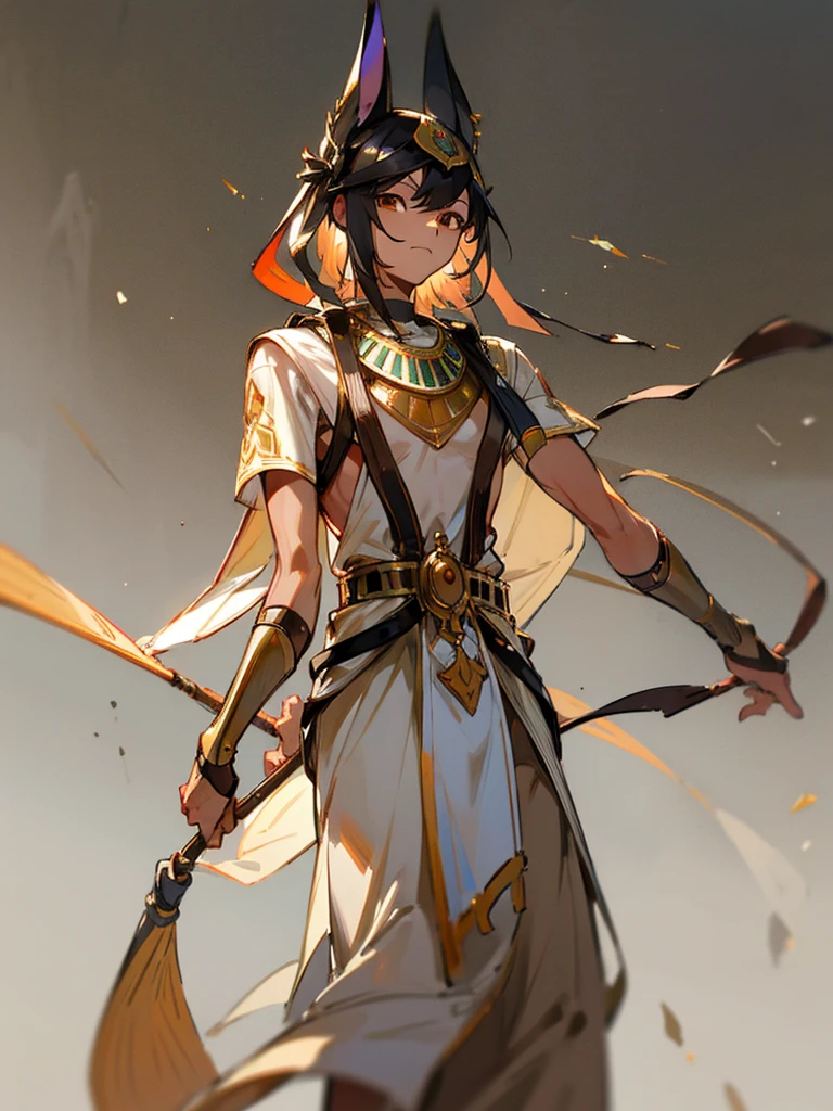 Alone, 1 man, High resolution, short hair, Closed mouth, Dark skin, Brown eyes, Egyptian White Tunic Dress with Leather Cord
