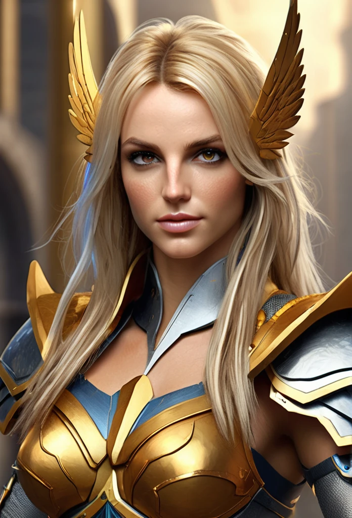 Avril Lavigne, valkyrie, angel, devil, (French Braided Ponytail sidecut), ((gold and blue aztec drop down breast plates armor:1.1)), gold and blue stockings, (gold royal diadem with glowing gem), (golden spear), skimpy, seductive, naughty smile, platinum blonde, (blonde:1.1), sexy, small chest, small breasts, small butt, highly detailed blue crystal eyes, ((realistic)), ultra detailed, ((real image)), ((realistic skin)), ((realistic face)), ((realistic body)), (beautiful:1.05), (beautiful detailed eyes:1.50), (cinematic light:1.1), (ultra high detailed eyes glow:1.50), (ultra photorealistic:1.3), tease, lying model pose, fashion model pose, model body, ((anatomically correct:1.1)), perfect body, correct body, hair over shoulder, aurora borealis, (medieval castle:1.1), (illustration:1.05), Realism, anatomically correct, masterpiece, super detail, best quality