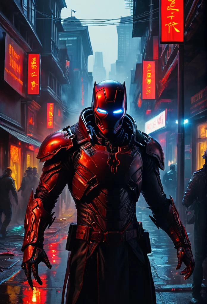 CyberpunkWorld a business executive secretly transferring funds in a corporate fraud scheme, Khorne_World a business executive secretly transferring ls, spikes fire, red glow, red theme (Masterpiece:1.3) (best quality:1.2) (high quality:1.1), Ultra-Wide angle shot, photorealistic of gothic medieval of thrilling fusion between Ironman and Venom, resulting in a new character that embodies elements of both, people, seeBlack ink flow: 8k resolution photorealistic maintricately detailed fluid gouache painting: Mongue acrylic: colorful watercolor art, cinematic lighting, maximalist photoillustration: by marton bobzert: 8k resolution concept art intricately detailed, complex, elegant, expansive, fantastical, psychedelic realism, dripping paint, masterpiece, best quality, batmanwholaughs, city street, horror, nightmare, dramatic lighting, dark 