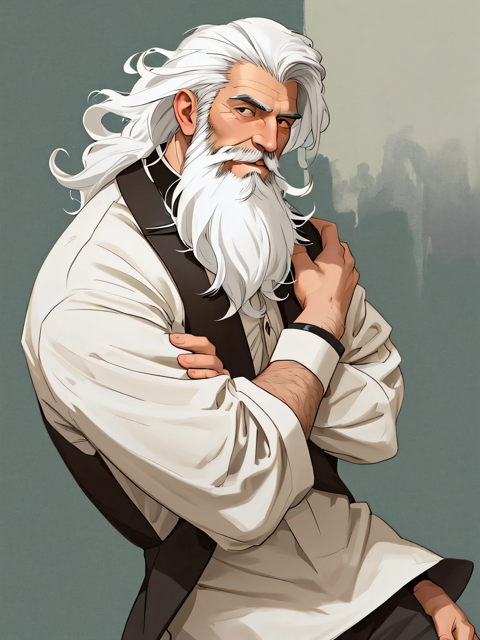 Mature man with white wavy short beard
