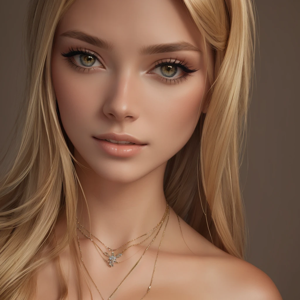 woman, tan, long blonde hair, realistic hair, hyper realism