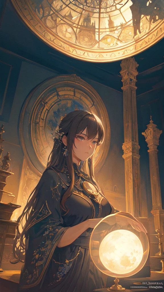 (masterpiece, Highest quality, Very detailed, Best Shadow), (Detailed Background,Dark fantasy), (Beautifully detailed landscapes), High Contrast, (Best lighting, Very delicate and beautiful), ((Cinematic Light)), colorful, Hyper Detail, Dramatic Light, Intricate details, Dynamic Angle), Black light swirling around, Depth of written boundary,black light particles,(Broken glass),magic circle,water,huge clocks,zero,the sun and the moon,Landscape only,There are no people,Watch Center,A clock sinking in water,Blue glowing light,Huge tower and city