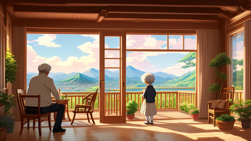 masterpiece, Highest quality,8k,Heartwarming、Wide angle、Grandfather and grandmother、Low-profile anime style