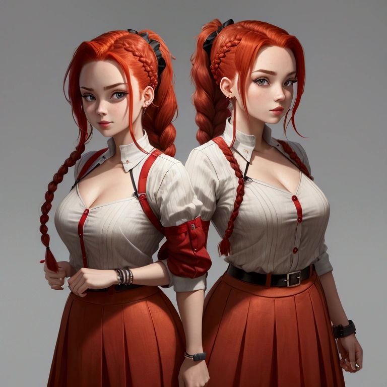 Girl, braided ponytail, Red hair,