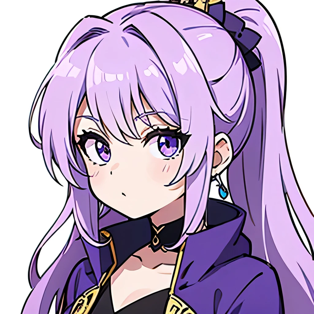 cheveux violets, style à le personnage Crunchyroll, Avec (fond blanc),de profil.