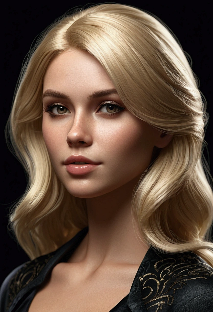 cute super realistic blonde woman in a dark theme