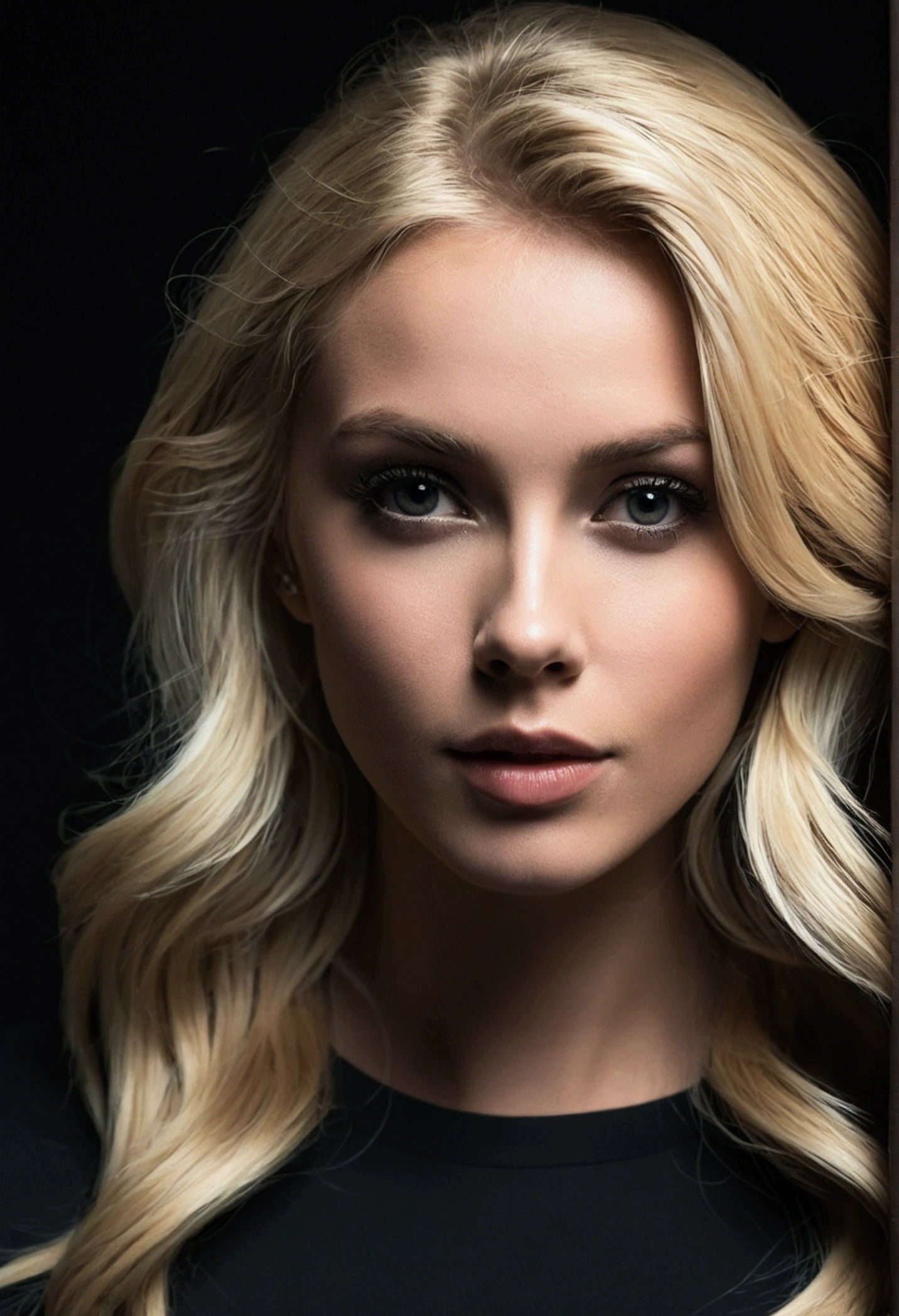 super cute blonde woman in a dark theme