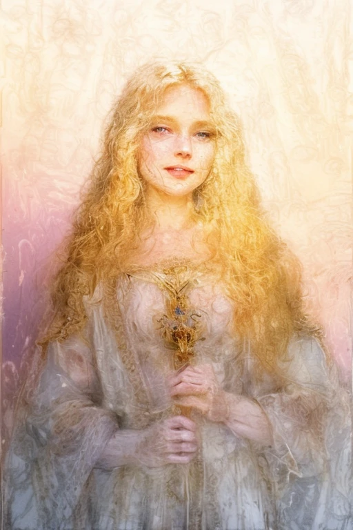 wavy blond hair: Her blonde hair falls in soft waves over her shoulders., shining in the moonlight.
Light Purple Eyes: Your eyes are like amethysts, reflecting the determination and courage that drive her.
White and Immaculate Skin: your skin is pale, almost translucent, as if she belonged to another world.
small and red nose: A delicate, slightly upturned nose, always alert for any sign of danger.
rosy cheeks: The cold of the night doesn't affect her; your cheeks remain flushed and alive.
Friendly Smile and Full Lips: Quando sorri, your lips gently curve, revealing a warm personality.
Rosto Angelical: Your face is balanced and harmonious, with features that seem sculpted by a divine artist.
Slim and Elegant Body: Isabella is agile and fast, with muscles sculpted by the constant fight against the creatures of darkness.
White Clothing with Opening in the Front: She wears a white robe, with an opening at the front that allows agile movements. A long white skirt flows around her as she moves.