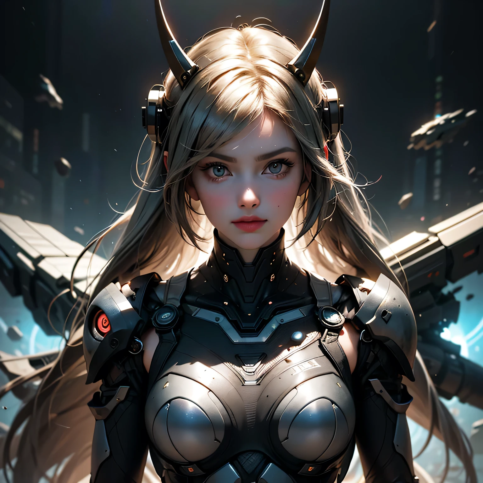 meishaonv, mecha musume, magic circle, detailed cyberpunk cyborg girl,2girl,beautiful detailed eyes,beautiful detailed lips,extremely detailed face,long eyelashes,intricate machinery,chrome metal body parts,glowing neon accents,dramatic battle scene, futuristic cityscape background, hyperrealistic, cinematic composition, dramatic action pose, science fiction, hyper-realistic, (best quality, 4K, 8k, highres, masterpiece:1.2), ultra-detailed, (realistic, photorealistic, photo-realistic:1.37) ,cinematic, Perfect Anatomy、Watching the audience、 Battle Scenes、Full body photo、Beautiful eyes、A confident smile、Mechanobiology