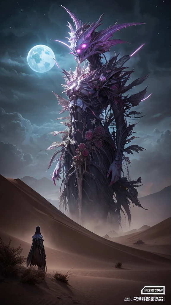 horror-themed ether fantasy concept art of breathtaking a delicate flower growing in the middle of the desert ColorART, Colorful Alien Skin DonMASKTexXL , masterpiece, Award-winning, Professional, Very detailed, grow, Celestial, ether, Picturesque, amazing, Majestic, Magic, Fantasy art, Cover art, dream-like, Creepy, Anxious, dark, Creepyな, Suspenseful, strict, Very detailed