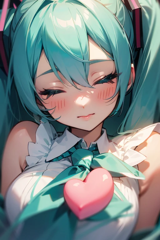 hatsune miku、cute、((Face close-up)).((Kiss with your eyes closed)).(From the chest up).
