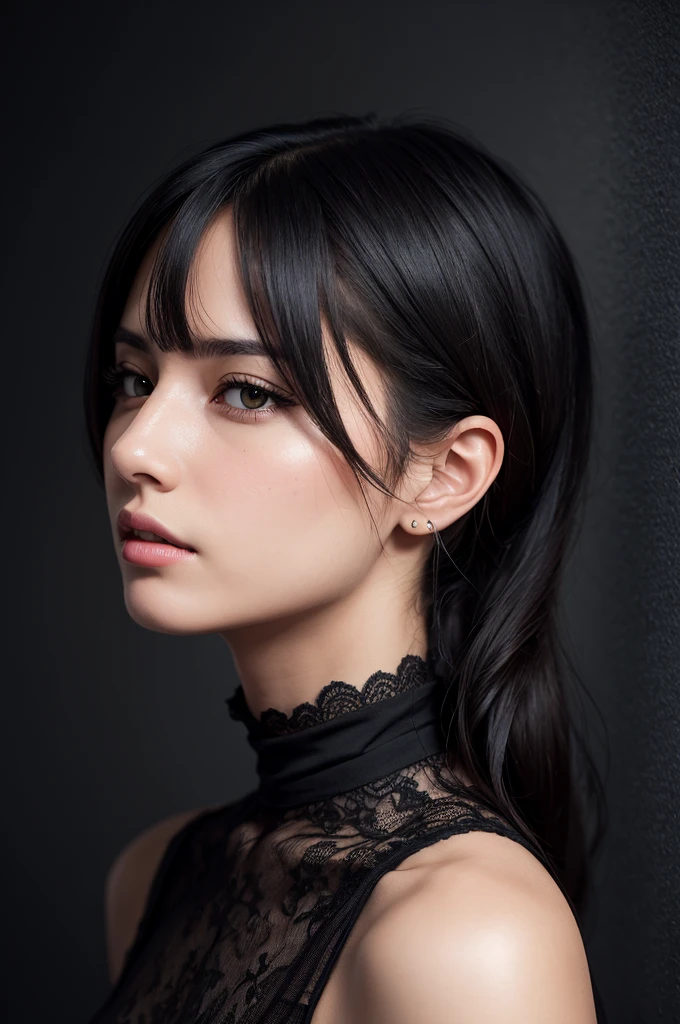 White hair and black silk，Anime style，National style，a beauty girl