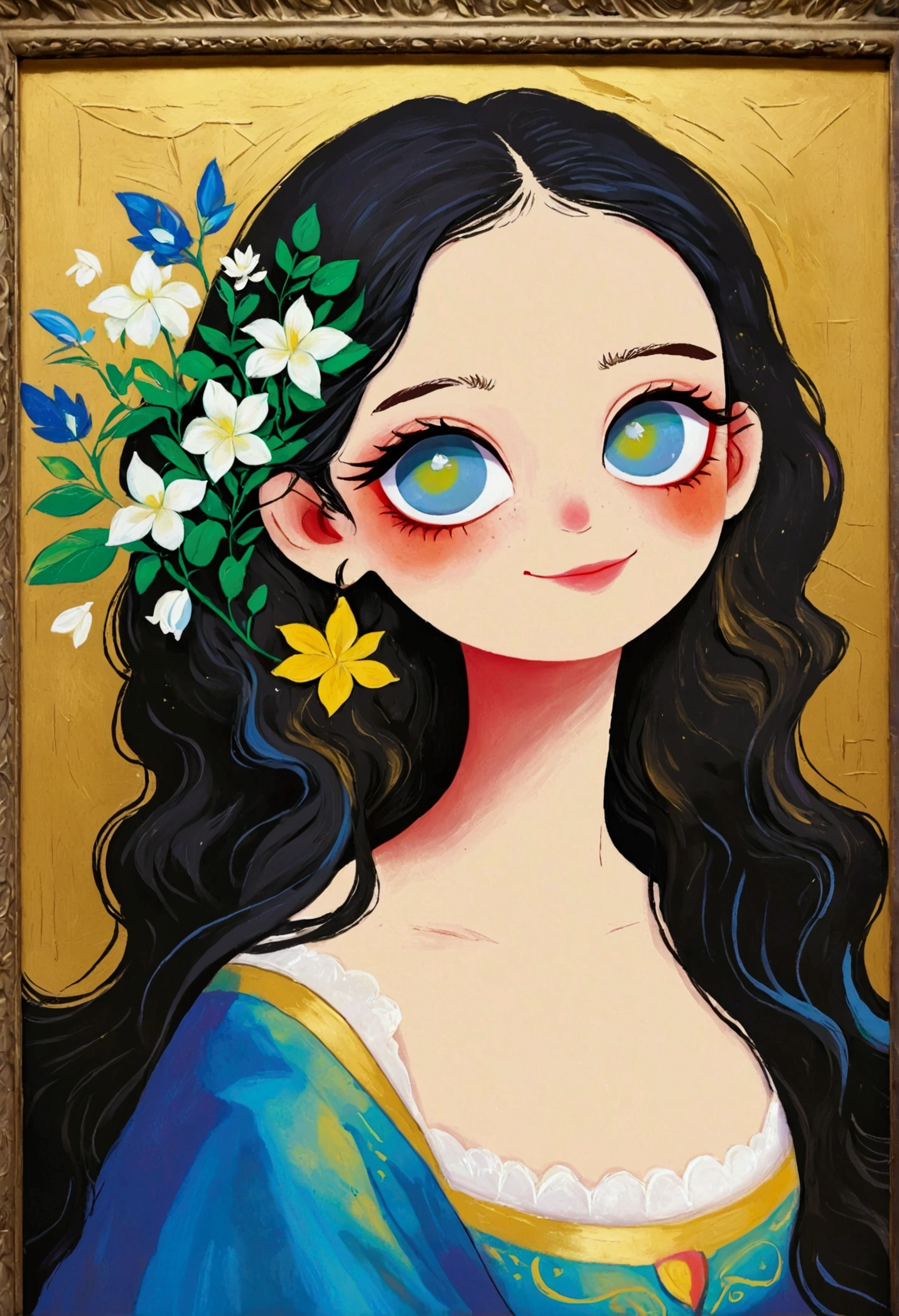 A painting，Pastel Art。Q version，Mona Lisa&#39;s Smile，big eyes