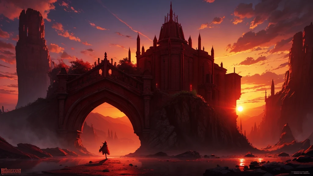 a crimson red sunset (digital art, fantasy art, RPG art)