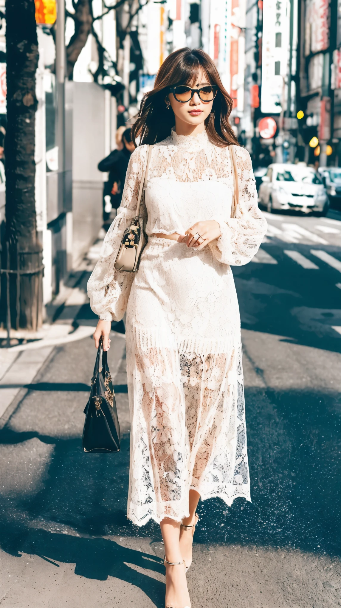 ((Highest quality, 8k, masterpiece:1.3、real:1.3))、Beautiful woman、Japanese、real、fashion、snapshot、Lace、sunglasses、full body、Tokyo