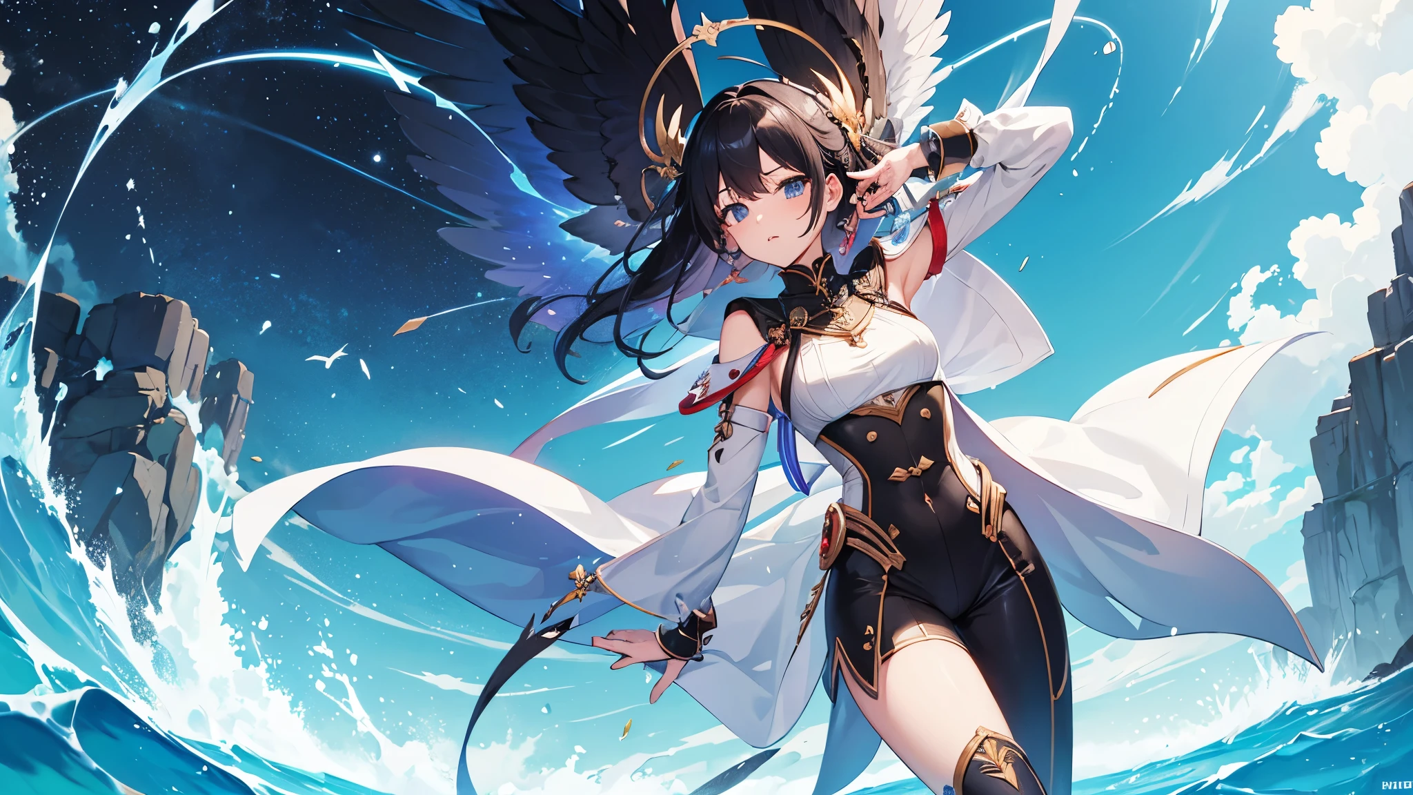 1girl、(masterpiece, highest quality、Official Art、The best composition、Award-winning works), (Thin Hair), Super detailed, Anime Style, alone, full length, Concept Art,Magical girl Big hat Cape, Magic Stick, Super huge, Tall and stylish, Very large.、White Background, full lengthに立って, Floating in the sky,fsgziksks