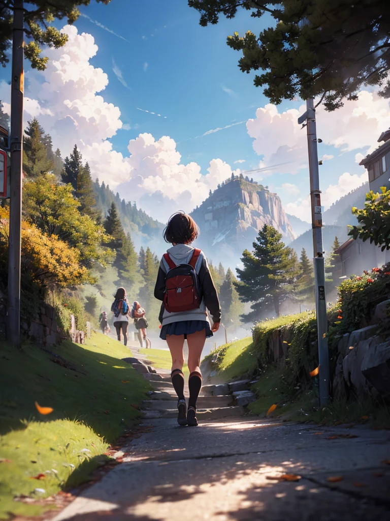 Fallen leaves on the mountain path, Top vent，boy，girl，Rose，Inspired by Sylvain Sarrailh, Shinkai Makoto Cyril Rolando, Concept Art Wallpaper 4K, Digital Concept Art, Cyril Rolando and Goro Fujita, Inspired by Artie Guerin